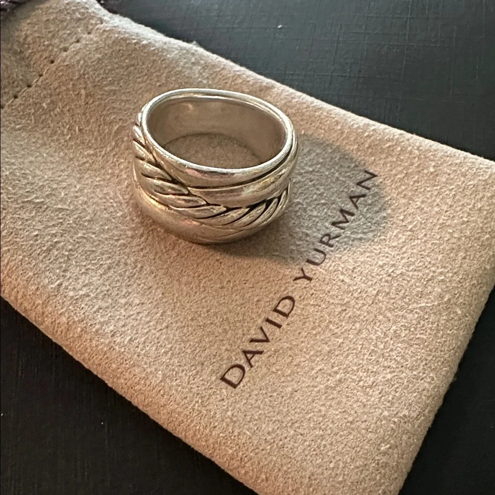 David Yurman sterling silver 15mm wide cross over cable band ring - Picture 4 of 8
